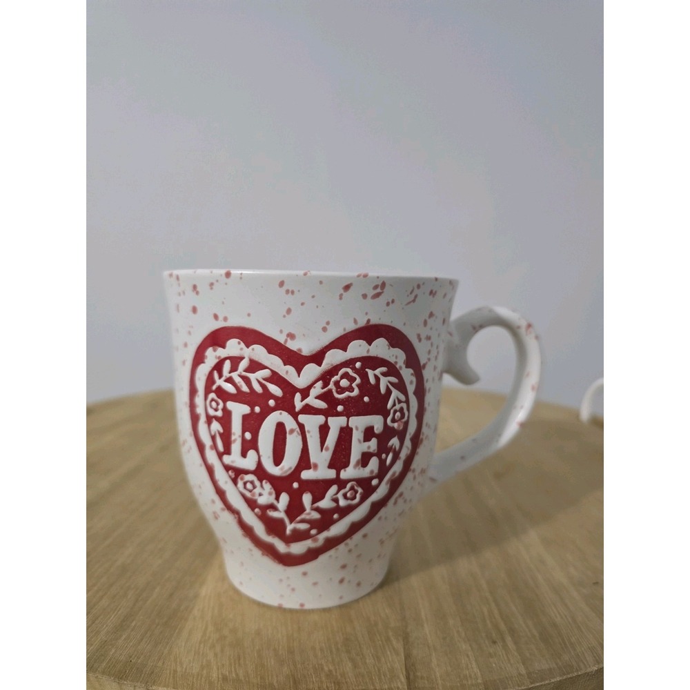 Sweetheart Love Coffee Mug Red Lace Heart White Cup Speckled Red Valentines New